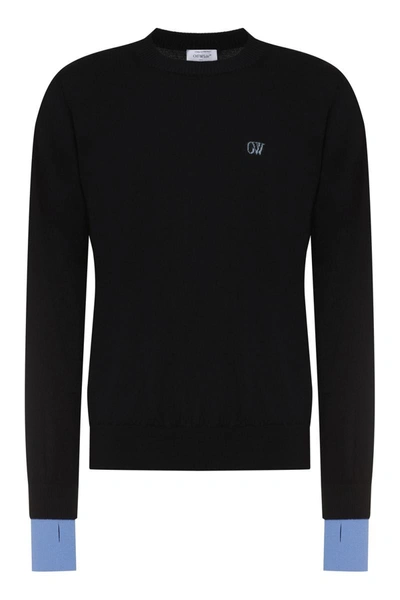 Off-white Knit Wool Pullover In Black