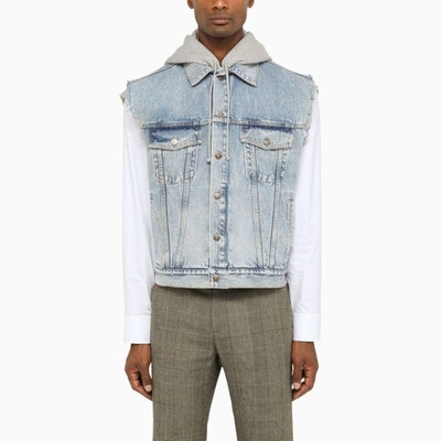 Gucci Men Denim Sleeveless Jacket In Blue