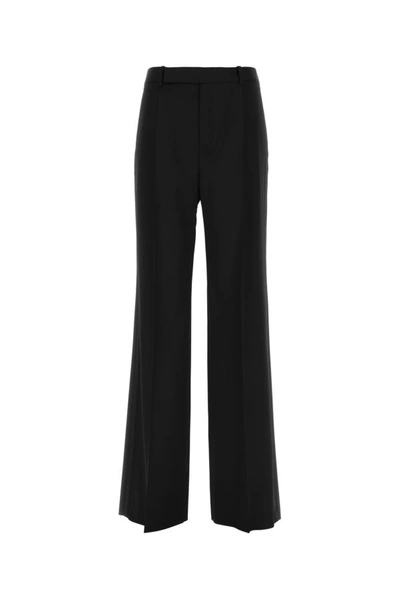 Saint Laurent Pleated Grain De Poudre Wool Straight-leg Trousers In Black