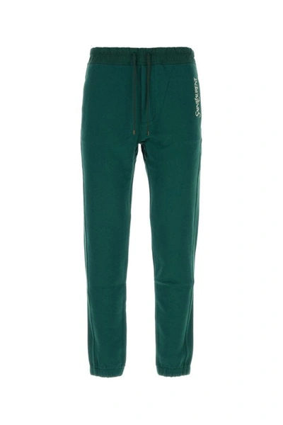 Saint Laurent Man Trousers Dark Green Size Xxl Cotton, Polyester, Calfskin