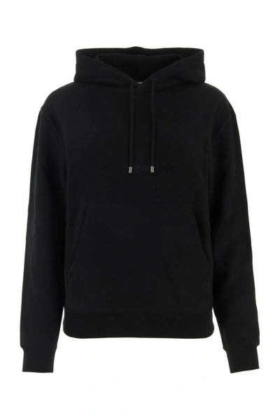Saint Laurent Woman Black Cotton Sweatshirt In Blue