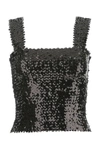Saint Laurent Sequin Embellished Sleeveless Square Neck Top In Black