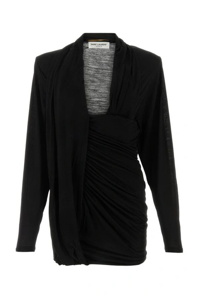 Saint Laurent Woman Black Wool Mini Dress
