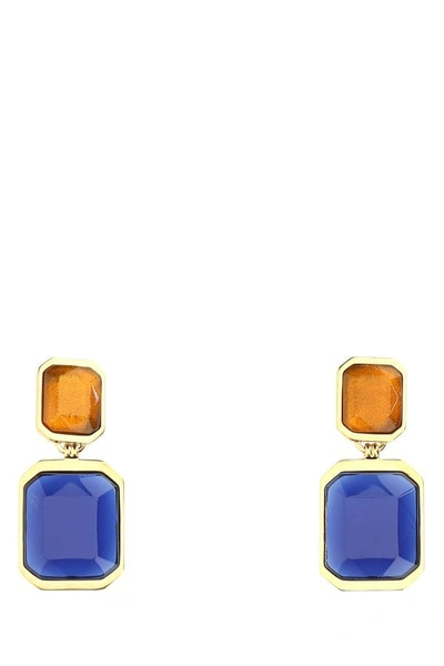 Saint Laurent Double Octagon Resin And Metal Clip Earrings In Multicolor