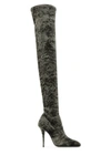 Saint Laurent Crinkled Velvet-finish 110mm Boots In Green