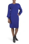 Nina Leonard Pleated Bubble Sleeve Sweater Dress In Sapphire