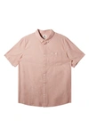 Quiksilver Winfall Regular Fit Solid Short Sleeve Button-down Shirt In Baked Clay