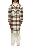 Noize Greta Plaid Felted Shirt Jacket In Cream Check