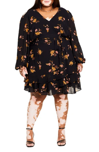 City Chic Trendy Plus Size Mackenzie V-neck Mini Dress In Angelina Floral