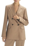 Reiss Camel Wool Double Breasted Blazer In Neutral