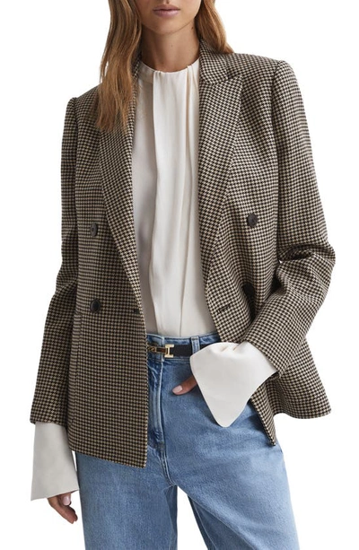 Reiss Ella - Black/camel Petite Wool Blend Double Breasted Dogtooth Blazer, Us 4 In Black/ Camel