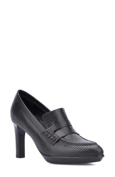 Aquatalia Rella Embossed Heeled Penny Loafers In Black
