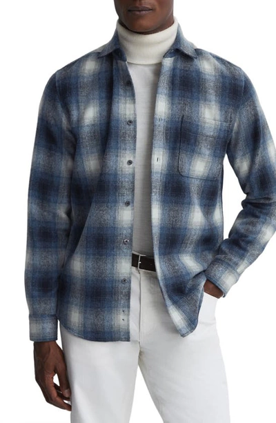 Reiss Novelli - Blue Multi Wool Checked Long Sleeve Shirt, L