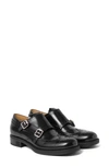 Miu Miu Brogue Leather Double Monk Loafers In Black