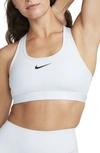 Nike Swoosh Medium Support Sports Bra In White In White/stone Mauve/black 