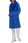 Noize Tezza Faux Leather Trench With Faux Shearling Collar In Sapphire