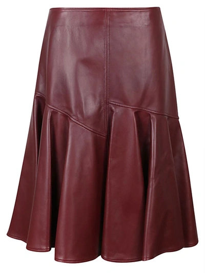 Bottega Veneta Pleated Leather Skirt In Bordeaux