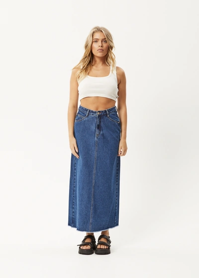 Afends Organic Denim Midi Skirt In Colour-blue