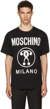 Moschino Black Double Question Mark Logo T-shirt In Fantasy Print Black White Logo