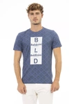 BALDININI TREND BALDININI TREND ELEVATED BLUE COTTON TEE WITH FRONT MEN'S PRINT