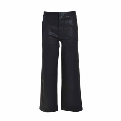 Paige Nellie High Rise Cropped Wide Leg Jeans In Bf Luxcoat In Black Lux Coated