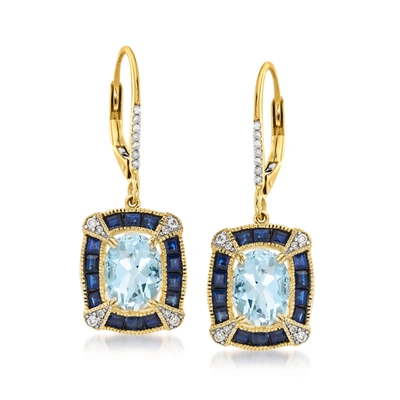 Ross-simons Aquamarine And Sapphire Drop Earrings With . Diamonds In 14kt Yellow Gold