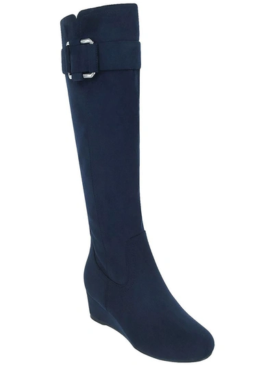 Impo Genia Womens Faux Suede Tall Knee-high Boots In Blue