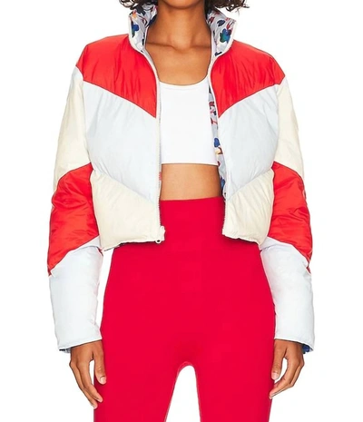Solid & Striped Karter Reversible Puffer Jacket In Ice Blue, Eggshell, & Apple Red In Multi