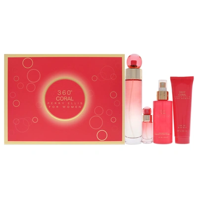 Perry Ellis 360 Coral By  For Women - 4 Pc Gift Set 3.4oz Edp Spray, 4oz Body Mist, 3oz Shower Gel, 0