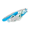 ROSS-SIMONS SWISS BLUE AND WHITE TOPAZ FROG BANGLE BRACELET WITH BLUE AND GREEN ENAMEL IN STERLING SILVER