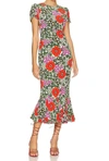 Rhode Lulani Fluted Floral-print Ankle Dress In Aura Blossom