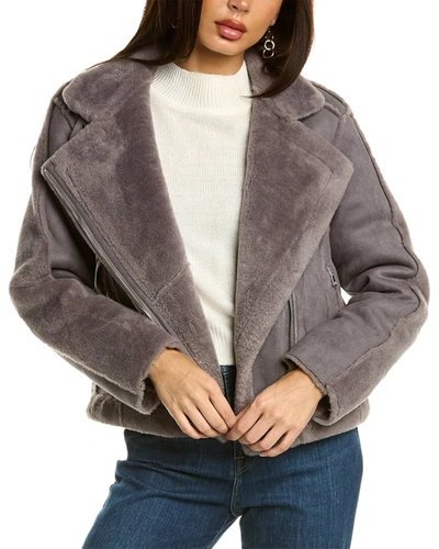 Adrienne Landau Faux Suede/fur Jacket In Grey