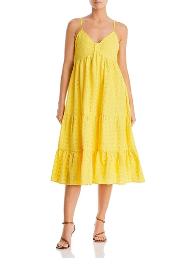 Aqua Womens Cotton Eyelet Midi Dress In Yellow