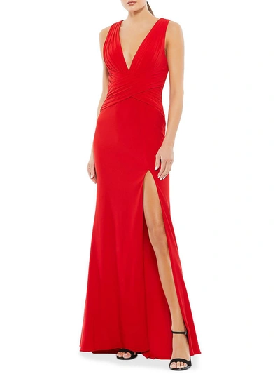 Ieena For Mac Duggal Womens Pleated Long Evening Dress In Red