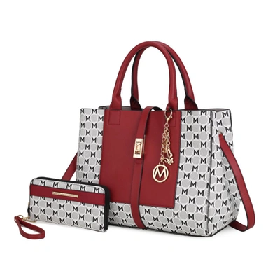 Mkf Collection By Mia K Yuliana Circular M Emblem Print Satchel Handbag For Women's With Wallet In Red