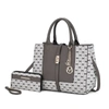 Mkf Collection By Mia K Yuliana Circular M Emblem Print Satchel Handbag For Women's With Wallet In Grey