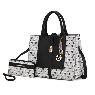 Mkf Collection By Mia K Yuliana Circular M Emblem Print Satchel Handbag For Women's With Wallet In Black