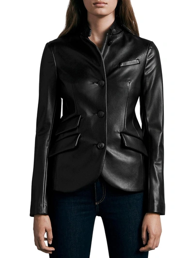 Rag & Bone Womens Single-breasted Short Leather Jacket In Black