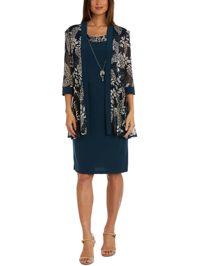 R & M Richards Petites Womens Jacket Above Knee Two Piece Dress In Blue