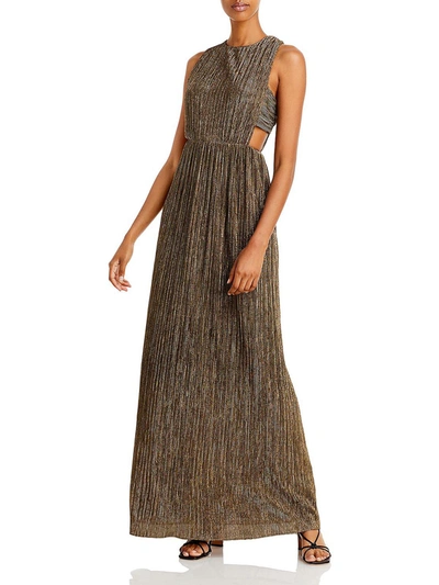 Bcbgmaxazria Womens Metallic Cut Out Evening Dress In Gold