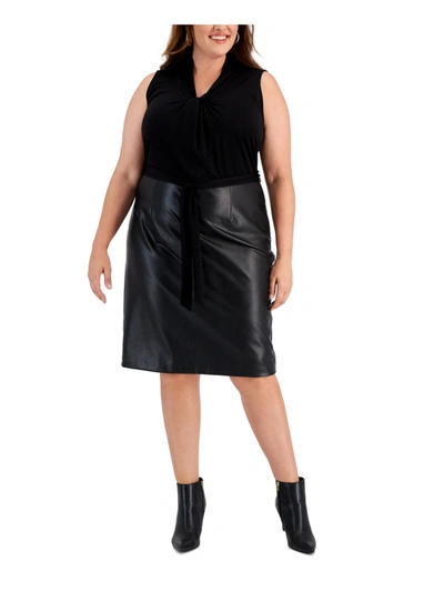 Kasper Plus Womens Faux Leather Knee-length Sheath Dress In Black
