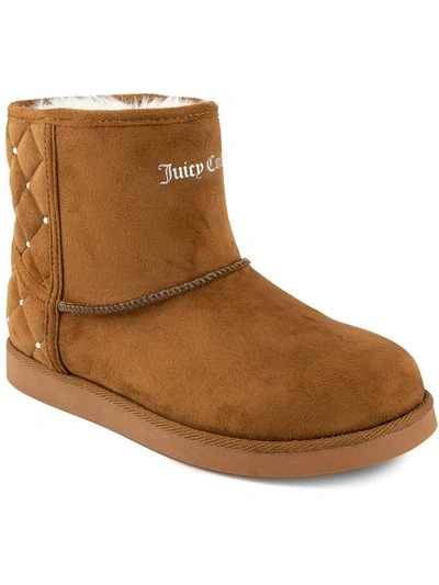 Juicy Couture Kave Womens Faux Suede Slip On Winter & Snow Boots In Cognac