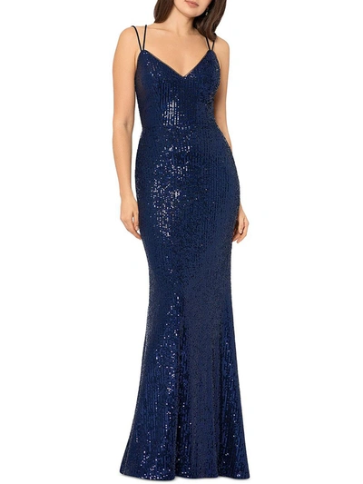 Blondie Nites Juniors Womens Sequined Special Occasion Evening Dress In Blue