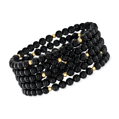Ross-simons 5mm Onyx Bead Jewelry Set: 5 Stretch Bracelets With 14kt Yellow Gold In Black