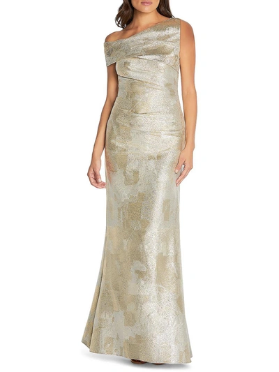 Aidan Mattox Womens Metallic Asymmetric Evening Dress In Gold