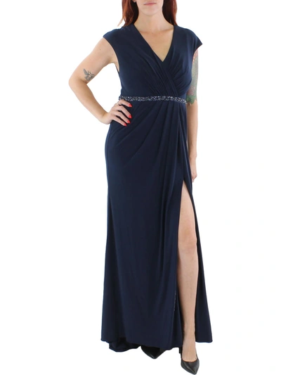 Mac Duggal Womens Faux Wrap Long Evening Dress In Blue