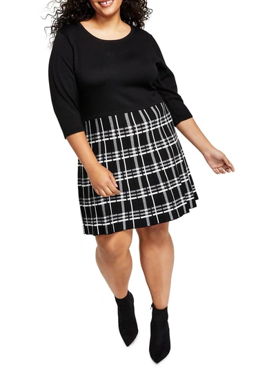 Bcx Plus Womens Plaid Above Knee Sweaterdress In Black
