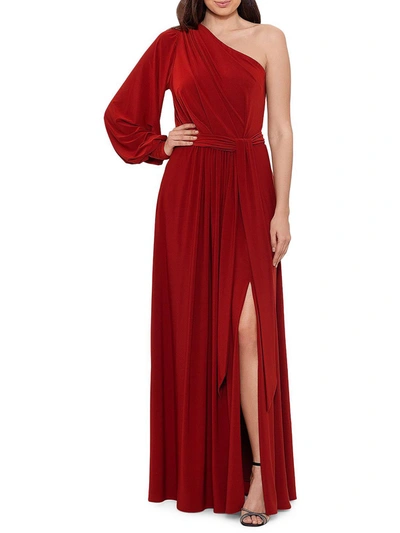 Aqua Womens Belted One Shoulder Evening Dress In Red