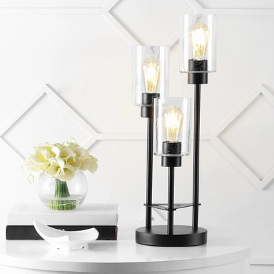 Jonathan Y Axel Modern 20.5" 3-light Iron/seeded Glass Modern Industrial Led Table Lamp