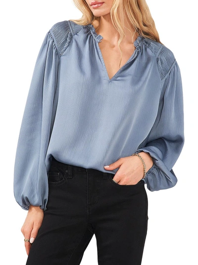 1.state Womens Satin Ruched Blouse In Blue